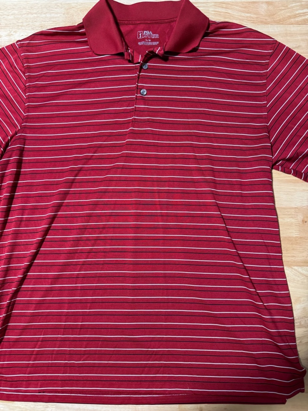 PGA Tour Men’s Large Polo Shirt Red Striped Short Sleeve Golf Performance Shirt